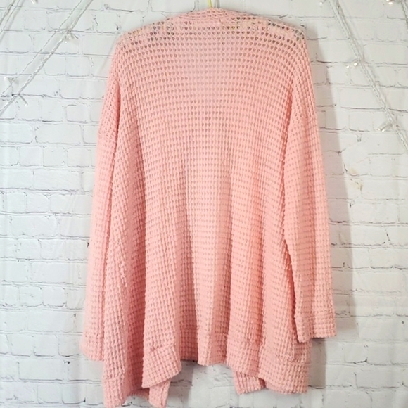 Chris & Carol Tie Neck Cardigan Sweater Baby Pink Open Waffle Knit Neutral Sz L - Picture 16 of 17